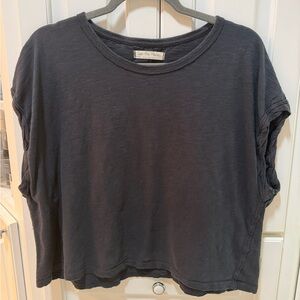 Free People We The Free Black Oversized Tee Medium Slouchy Raw Edge Cotton